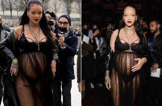 Tehotná Rihanna na módnej šou v Paríži ako ste ju ešte nevideli